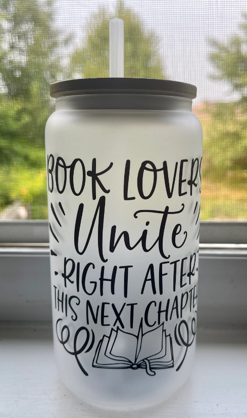 Book Lovers Unite, Right After This Next Chapter | 16 oz Frosted Glass Libbey Jar with Bamboo Lid