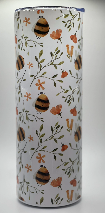 Hand painted digital bumblebees | Tumbler, 20 oz, skinny tumbler